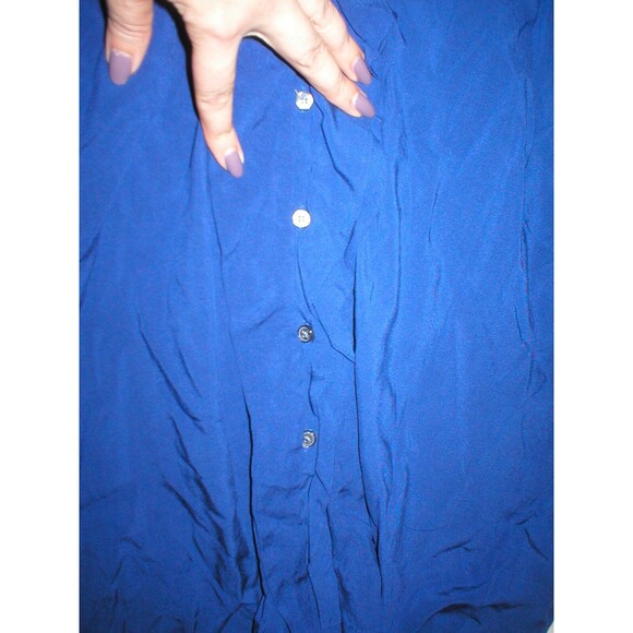 New Womens Express Top S Dark Navy Blue Small Nice Work School Blouse SS Viscose - Picture 6 of 9